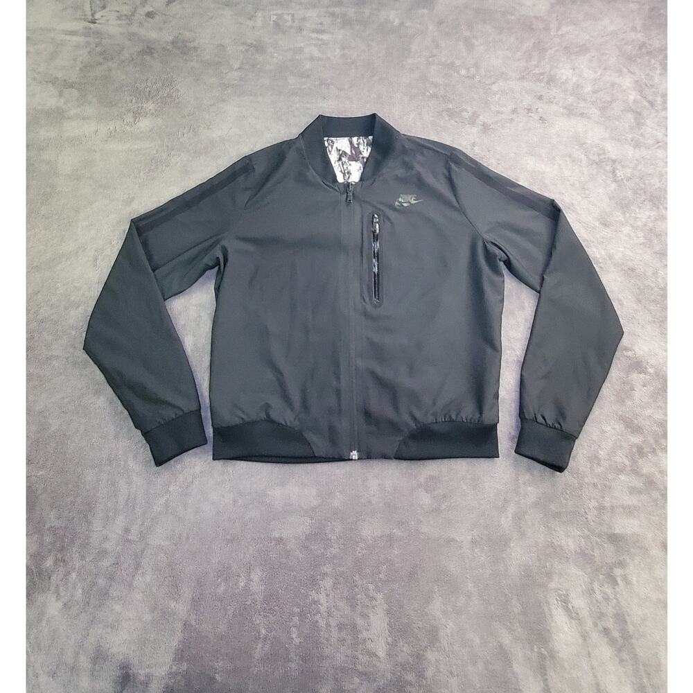 Nike Reversible Sz M Jacket Womens Black White Bonded Woven Bomber Full Zip C14